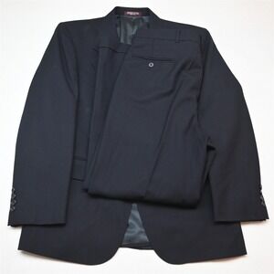 Vtg USA Made 40S 34x30 Navy Blue Wool Strong Shoulder Mens Jacket Pants Suit